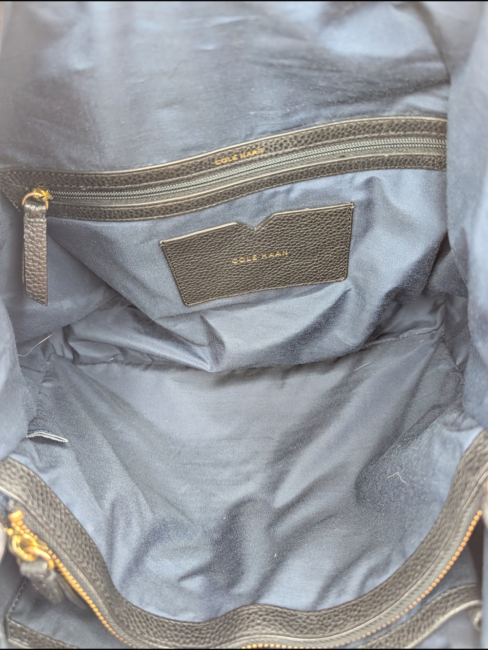 Cole Haan Dillan Black Pebbled Leather Hobo Shoulder Bag Basket-weave Detail - Picture 9 of 15
